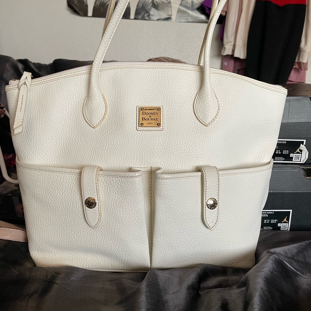 Dooney & Bourke White Leather Tote with Gold Hardware